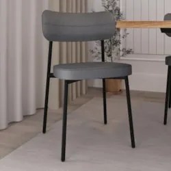 Cadeira de Jantar Estofada Kit 4 Ella M25 Linho Cinza - Mpozenato