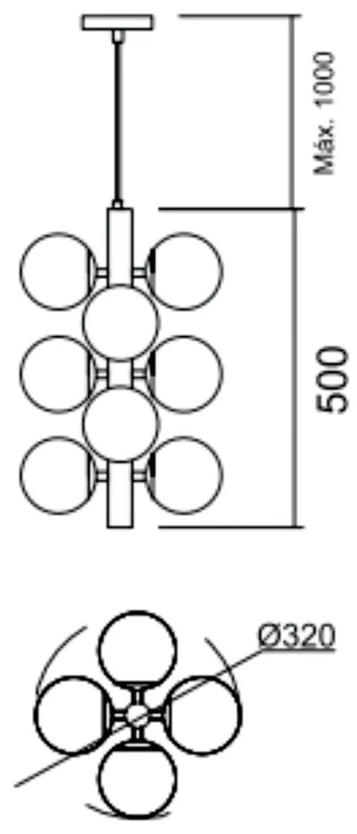 Pendente Pérola Vertical C/ 10 Globos Ø32X50Cm 10L G9 / Metal E Globo... (BT - Branco Texturizado, FOSCO)