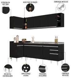 Armário de Cozinha Modulado de Canto Direito 5 Peças CP45 com Pia Inox