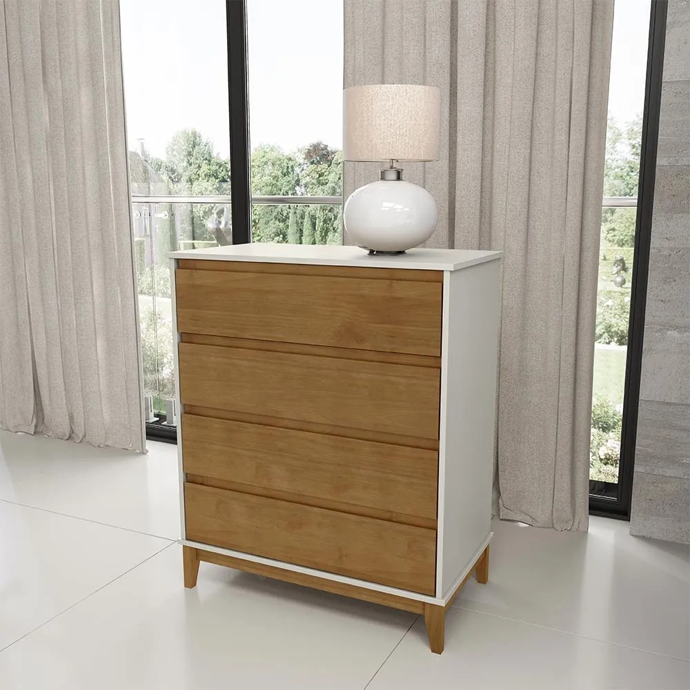 Cômoda Decorativa MDF Cullen 4 Gavetas OffWhite/Freijó - G74 - Gran Belo