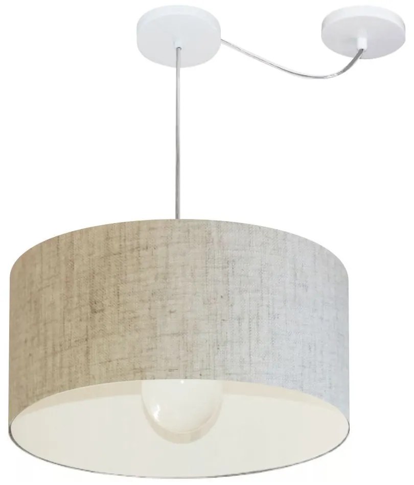 Lustre Pendente Cilíndrico Com Desvio Md-4228 Cúpula em Tecido 45x25cm Rustico Bege - Bivolt
