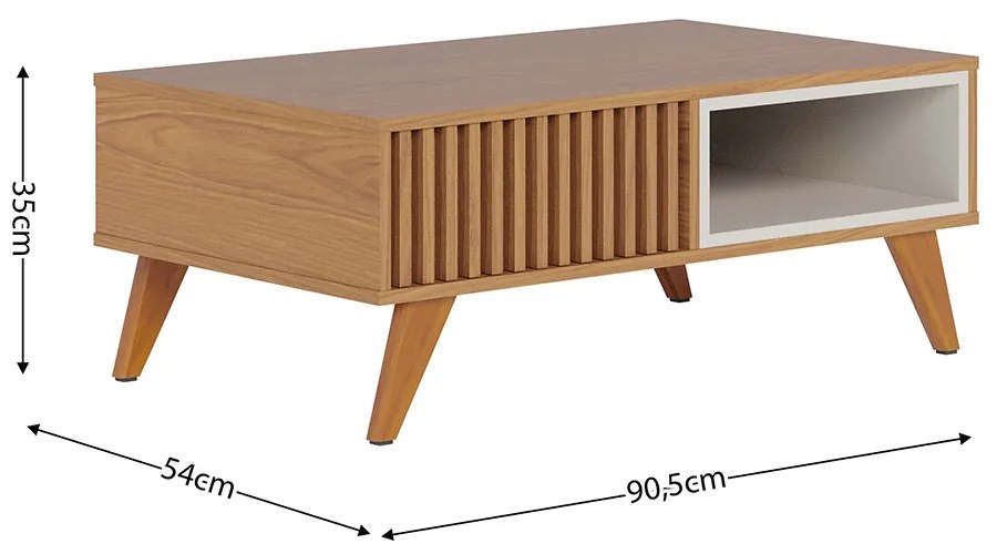 Mesa de Centro Para Sala Retangular 1 Nicho Karin C04 - D'Rossi - Freijó e Off White Matte
