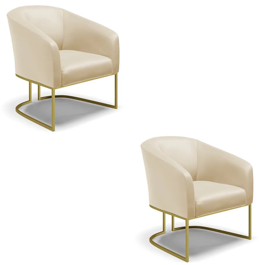 Poltrona Sala Decorativa Industrial Dourado kit 2 Stella Sintético D03 - D'Rossi - Bege