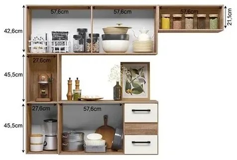 Cozinha Juliete Suspensa Carvalho/Off White – Nicioli Móveis