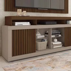 Rack Bancada Com Painel Para TV 65 Pol. Ripado Krome C01 Fendi/Havana