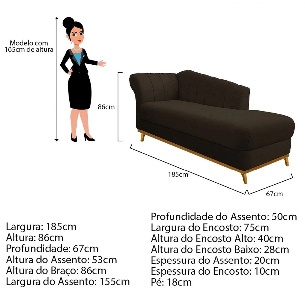 Recamier Vanessa 185cm Lado Esquerdo Corano Marrom - ADJ Decor