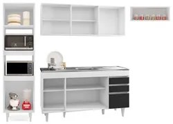 Armário de Cozinha Modulada 4 Peças CP12 Balcão com Pia Inox Branco/Pr