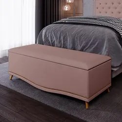 Calçadeira Baú Casal 140cm com Tachas Imperial J02 Veludo Rosê - Mpoze