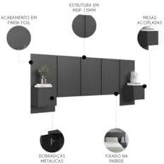 Cabeceira Cama Queen 220cm e Mesas Laterais Ohana Grafite A05 - Mpozen