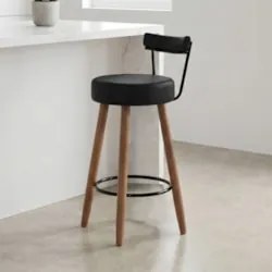 Banqueta Alta Estofada Pés Palito Tília Sintético Preto S08 - Mpozenat