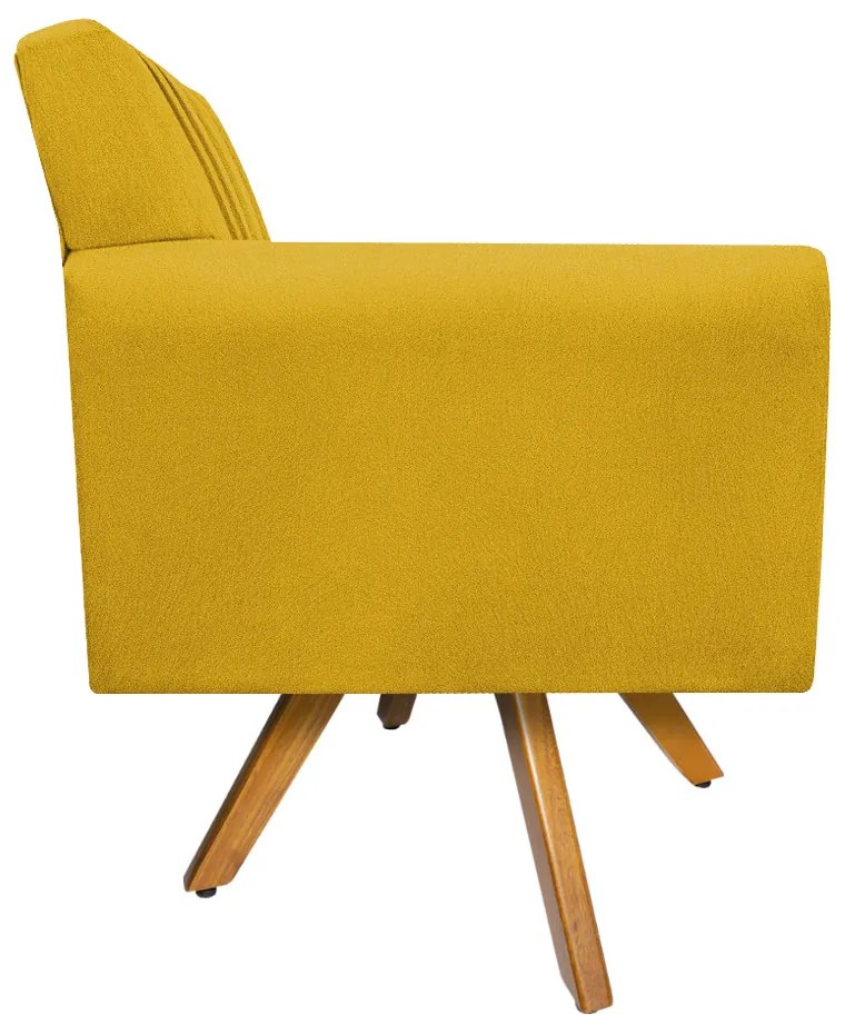 Poltrona Laura Base Giratória de Madeira Suede Amarelo - ADJ Decor