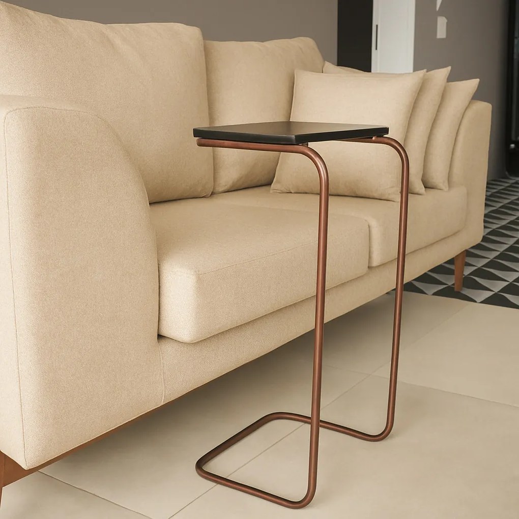 Mesa Lateral Tampo Multiuso Para Sofá Base Bronze J01 - D'Rossi - Preto