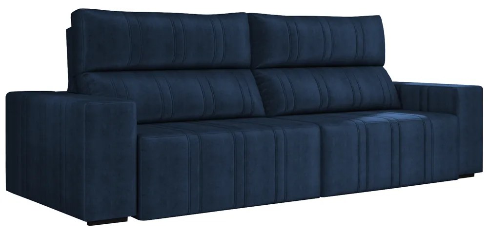 Sofá Retrátil 254 cm Sala de Estar Leonel Suede Azul Marinho G52 - Gran Belo