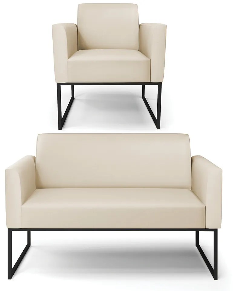 Sofá Namoradeira com Poltrona Base Industrial Preto Marisa Corino D03 - DRossi - Bege