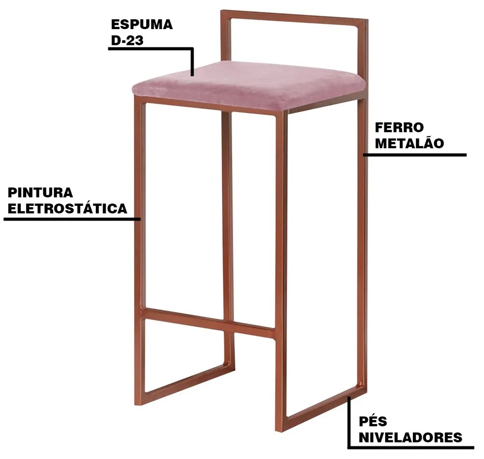 Kit 2 Banqueta Decorativa Selena Base Bronze Veludo Rosê G41 - Gran Belo