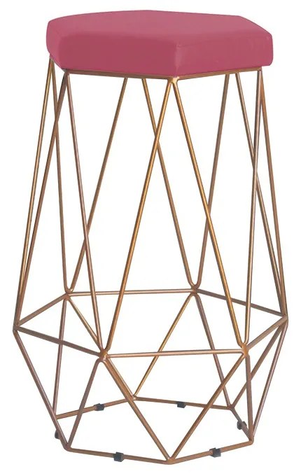 Banqueta Decorativa Rubel Base Gold Suede Rosa G41 - Gran Belo