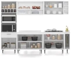 Armário de Cozinha Com Tampo CP07 260cm Pérola Branco Z34 - Mpozen