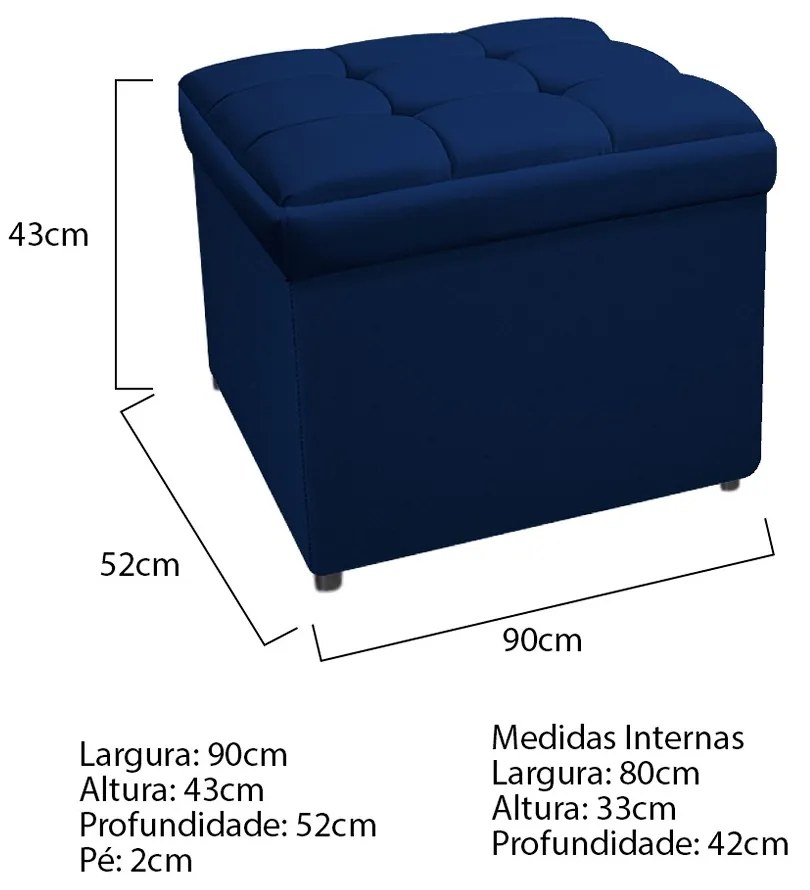 Calçadeira Copenhague 90 cm Solteiro Suede Azul Marinho - ADJ Decor