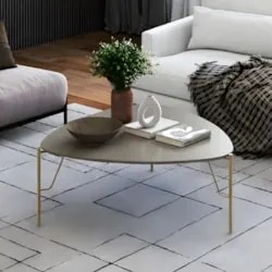 Mesa de Centro Baixa Para Sala Pés Metálicos Blen Grigio/Dourado I06 -
