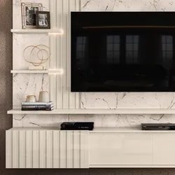 Painel Para TV Até 55 Pol. Bancada Suspensa Atena Calacata/Off White -