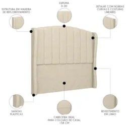 Cabeceira Casal Queen Cama Box 160cm Glenda Z04 Linho Bege - Mpozenato
