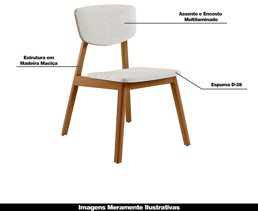 Cadeira Decorativa Sala de Jantar Madeira Maciça Lang Linho Off White/Mel G13 - Gran Belo