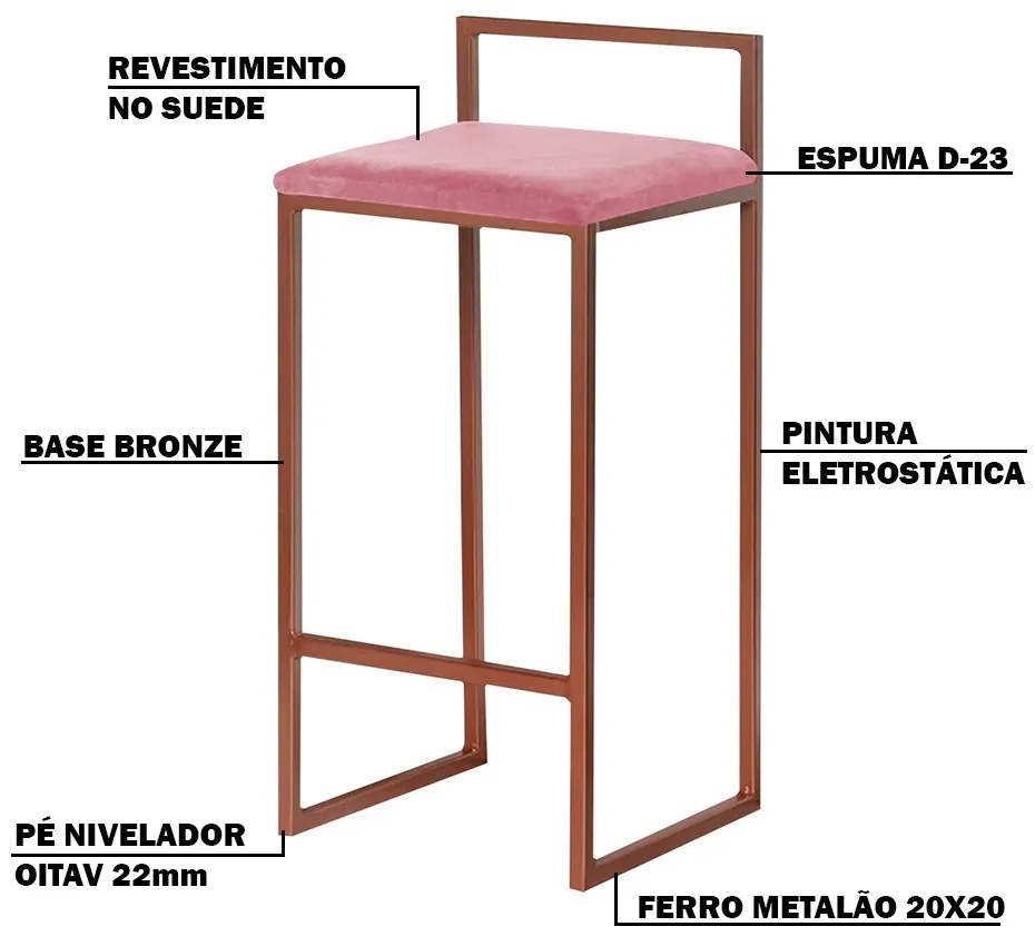 Kit 2 Banquetas Decorativa Jasmine Base Bronze Suede Rosa G41 - Gran Belo