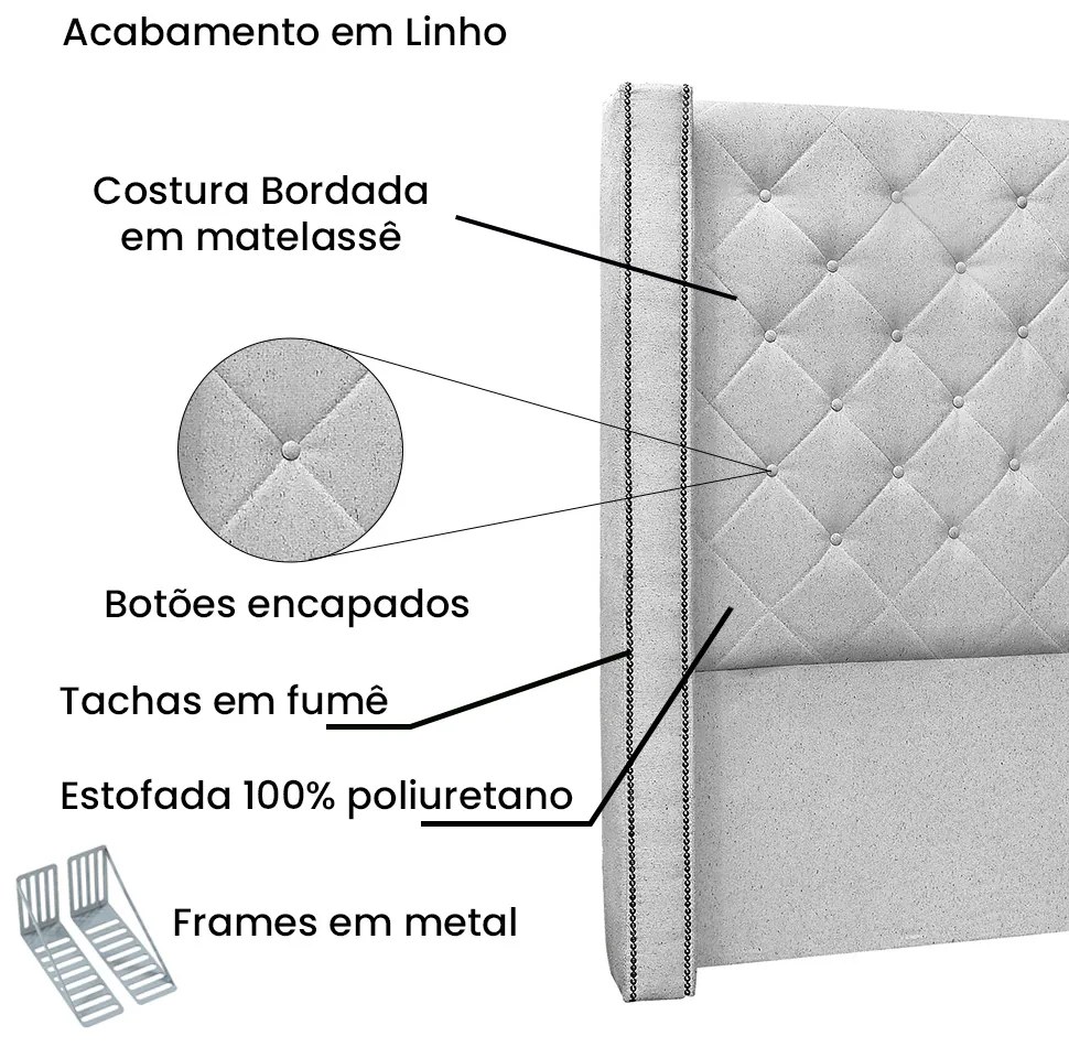 Cabeceira Cama Box King 195 cm Vicenza Linho S04 - D'Rossi - Grigio
