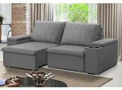 Sofá Retrátil Reclinável 3 Lugares 205cm Baluart F05 Veludo Prata - Mp