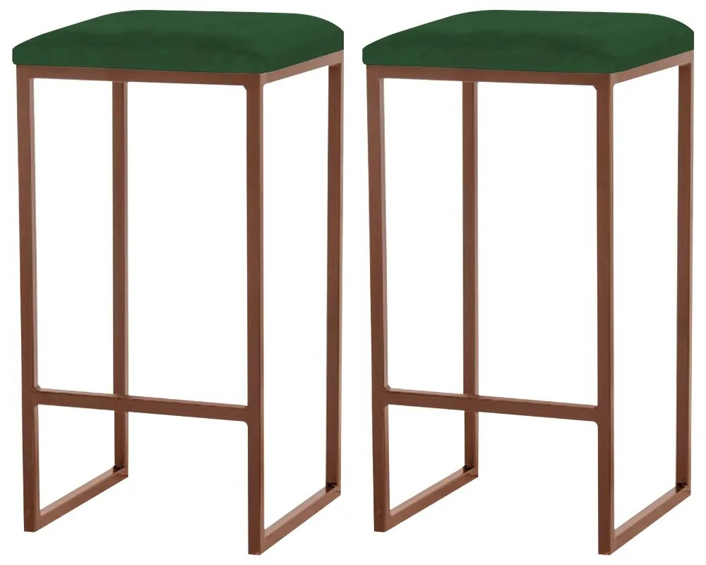 Kit 2 Banqueta Decorativa Billie Base Bronze Suede Verde G41 - Gran Belo