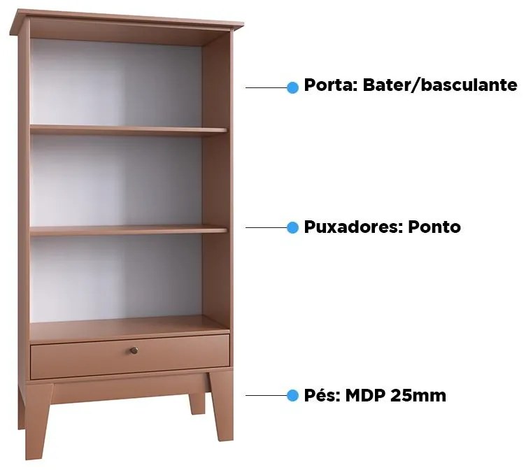 Buffet Cristaleira Retro Com 3 Prateleiras 1 Porta - Ceramic