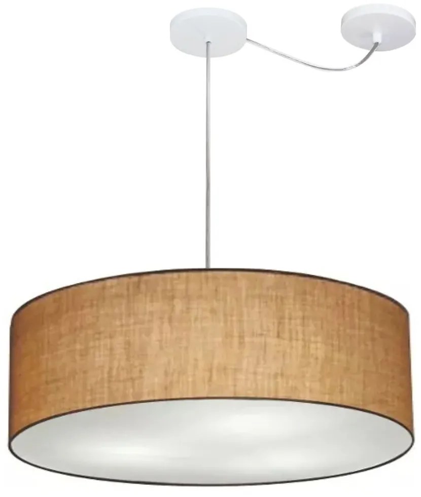 Lustre Pendente Cilíndrico Com Desvio Md-4262 Cúpula em Tecido 55x15cm Palha - Bivolt