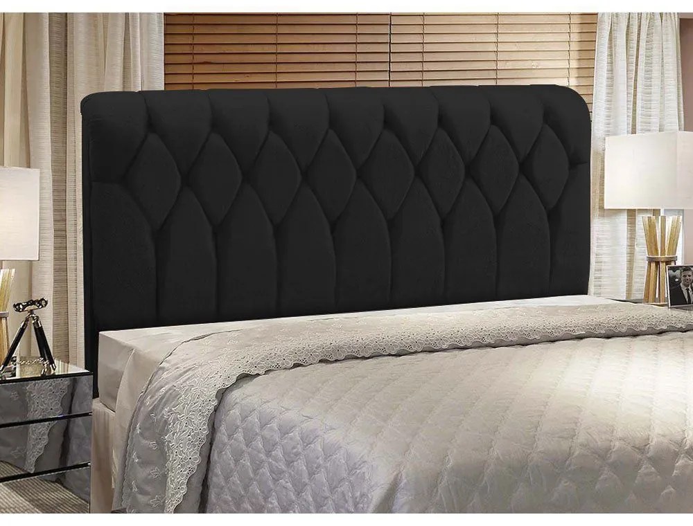 Cabeceira Miami Cama Box King 195 cm Suede Preto D'Rossi