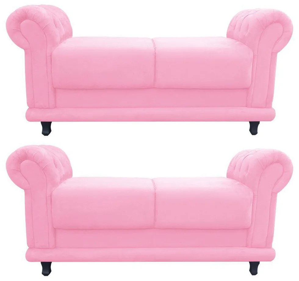 Kit 02 Recamier Barcelona Namoradeira Calçadeira Suede Rosa Bebê - D'Rossi