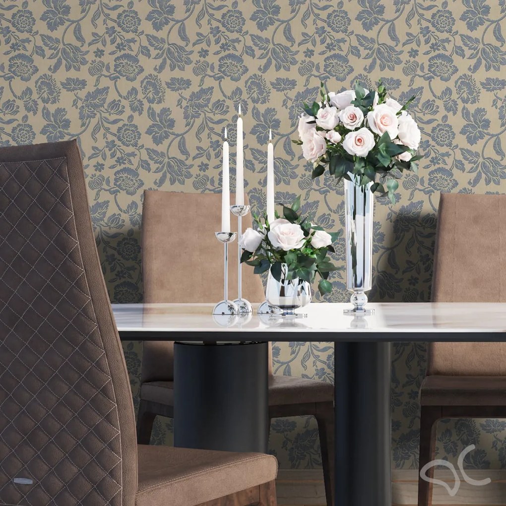 Adesivo floral linho bege e azul