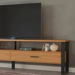 Rack Para TV Até 65 Pol. Estilo Industrial 2 Gavetas F43 Freijó/Preto