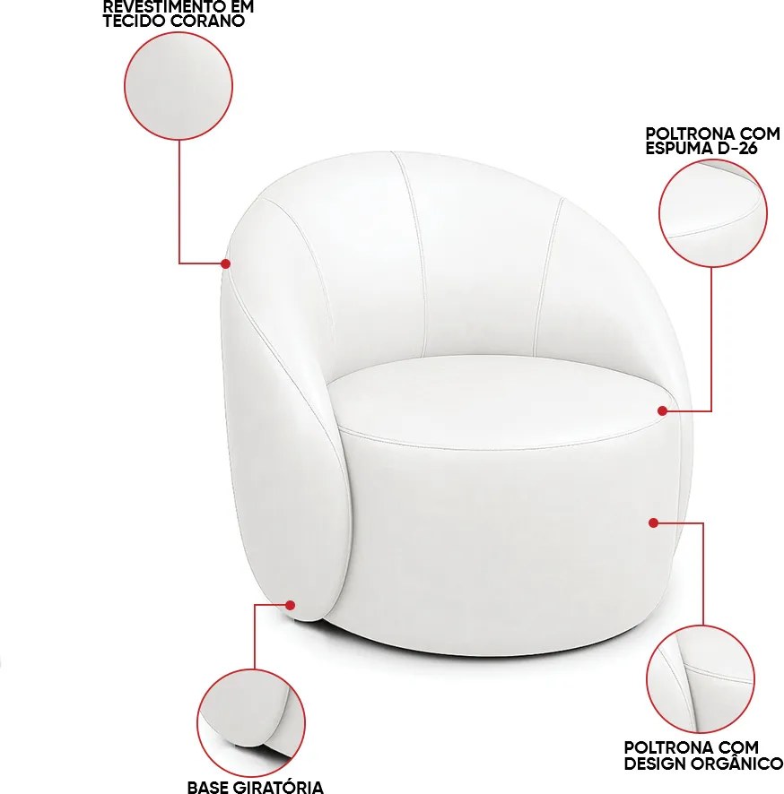 Poltrona Decorativa Orgânica Giratória Lua Sintético PU D03 - D'Rossi  - Branco