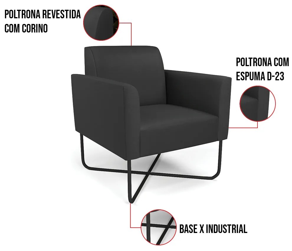 Kit 2 Poltronas Base X Industrial Preto Marisa Corino - Preto
