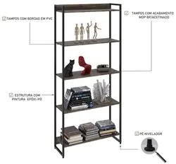 Estante Livreiro Dynamica Industrial 80cm 5 Prateleiras C08 Carvalho D