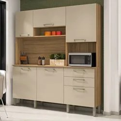 Armário de Cozinha Compacta 180cm Turim K02 Freijó/Vanilla - Mpozenato