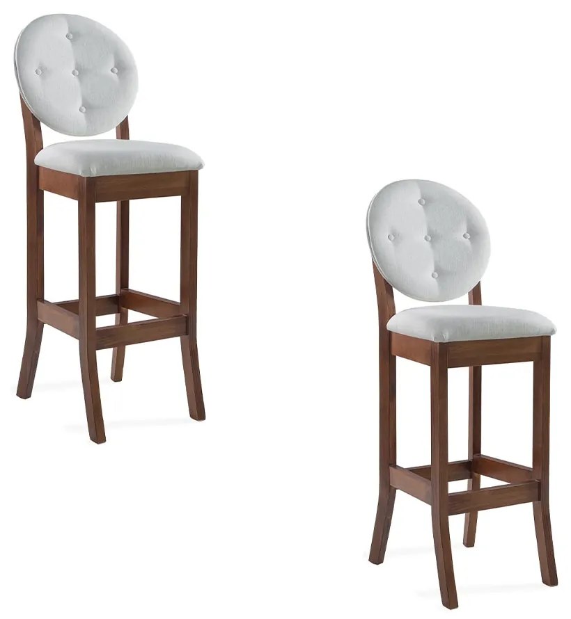 Kit 2 Banquetas Alta Madeira Maciça Teseu Linho Off White/Imbuia G42 - Gran Belo