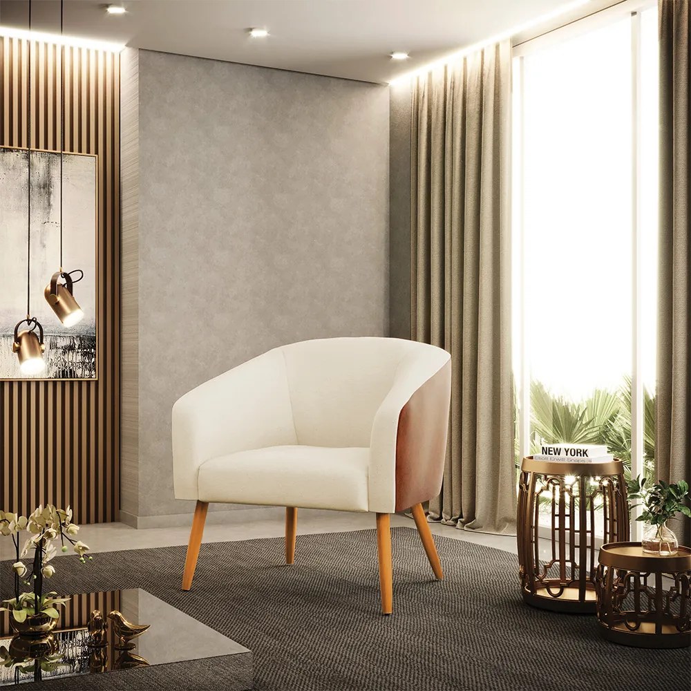 Cadeira Sala Jantar Pé Palito Castanho kit 2 Stella Sintético PU Nozes/Linho D03 - D'Rossi - Bege