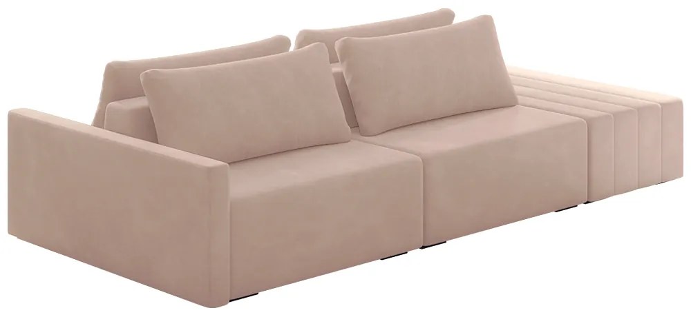 Sofá Ilha Modulado Milos 252cm Puff Lateral Veludo Rosê G33 - Gran Belo