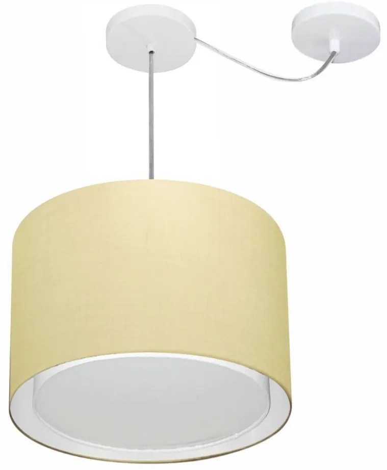 Lustre Pendente Cilíndrico Com Desvio Md-4312 Cúpula em Tecido 40x30cm Algodão Crú - Bivolt