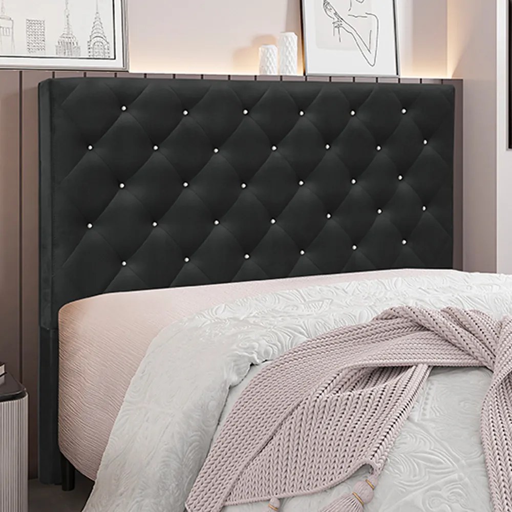 Cabeceira Decorativa Casal 1,40M Tàzio Veludo Preto G63 - Gran Belo