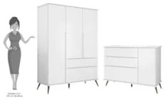 Jogo De Quarto Infantil Guarda Roupa e Cômoda 100% MDF Z39 Mel Branco