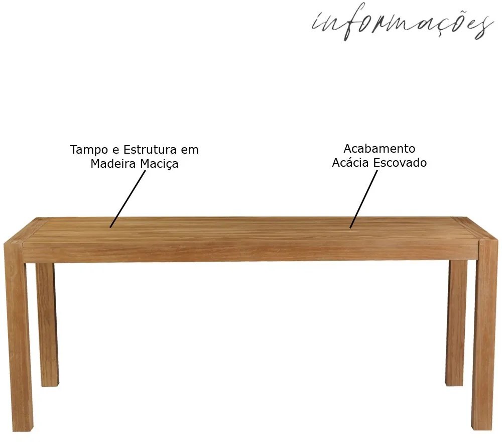 Mesa Sala de Jantar Cozinha Dumai 160cm Madeira Maciça Acácia Escovado G54 - Gran Belo