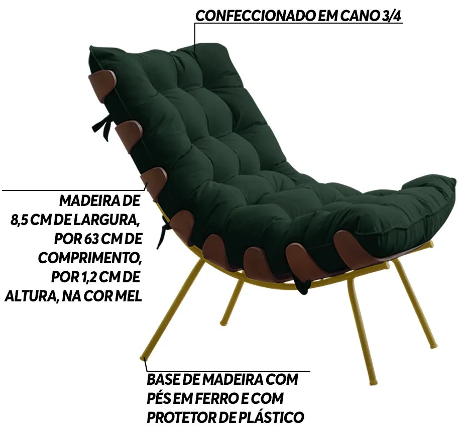 Poltrona Decorativa Sala de Estar Abel Base de Madeira Dourada Suede Verde G41 - Gran Belo