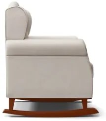Poltrona Amamentação Base Madeira Balanço e Puff Lucy Z39 Suede Bege -