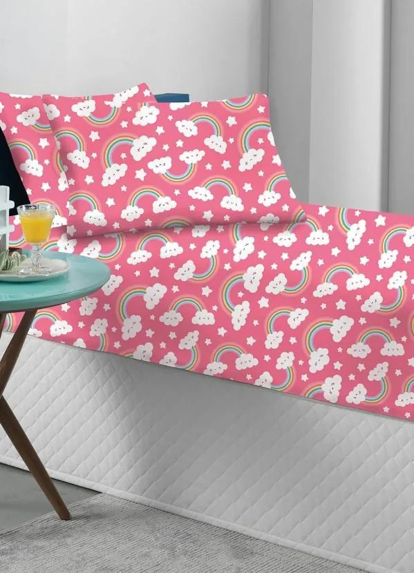 Jogo de Cama Malha Arco Íris Solteiro 2 Peças